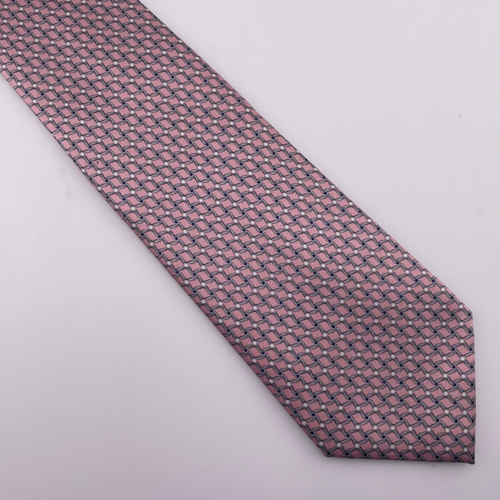 David Taylor Mens Silk Geometric Pattern Necktie Pink Blue Formal Business‎